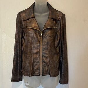 Ciara Sun Woo Gold Metallic Moto Style Jacket Size Small